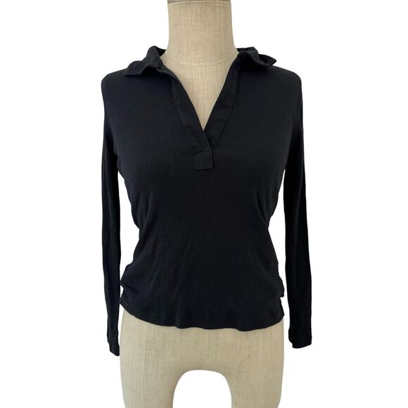 J.Crew Black Lightweight Ribbed Collared Long-Sleeve Top size S - Picture 1 of 4